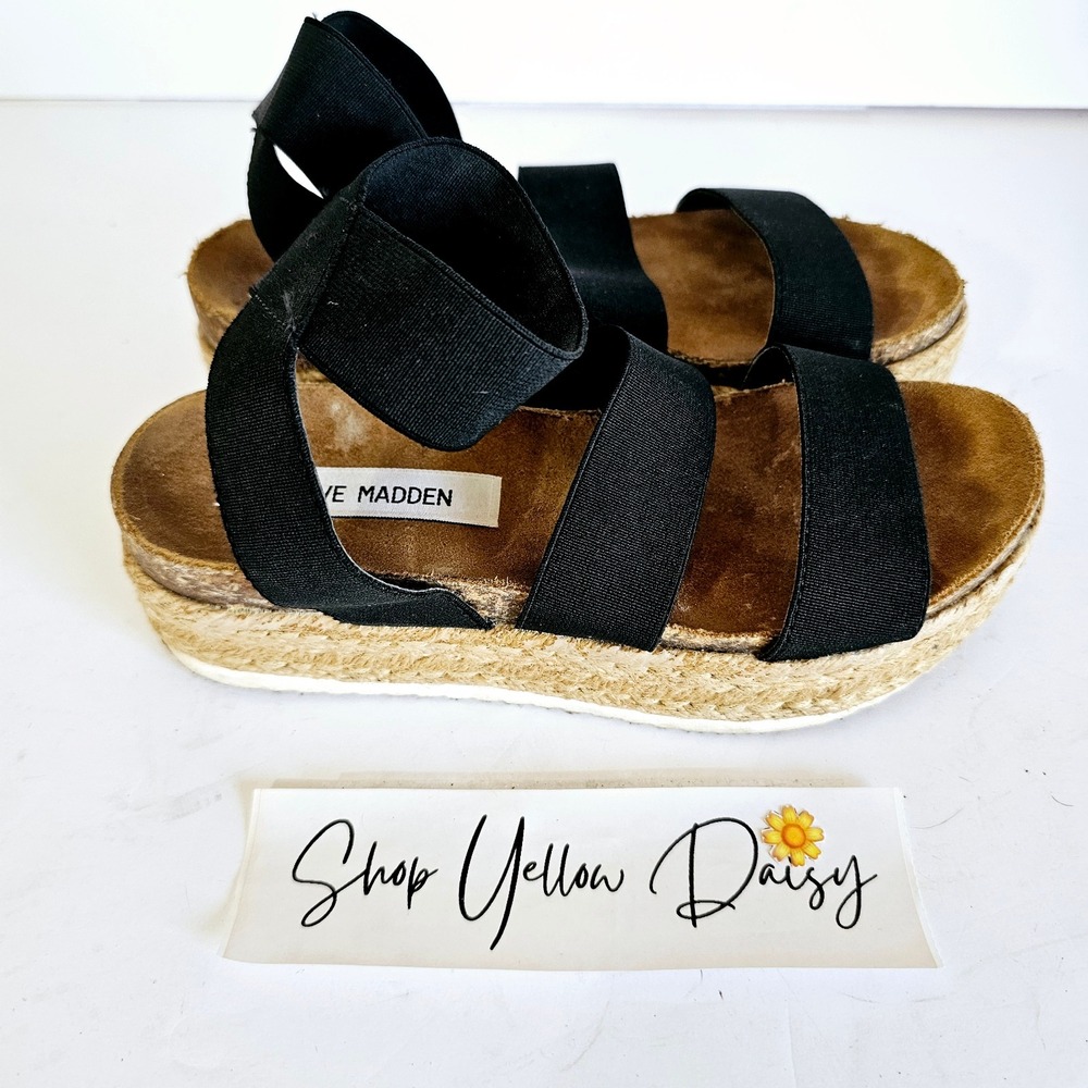 Steve Madden Kimmie Black Elastic Espadrille Platform Sandal‎ Womens 6M Summer
